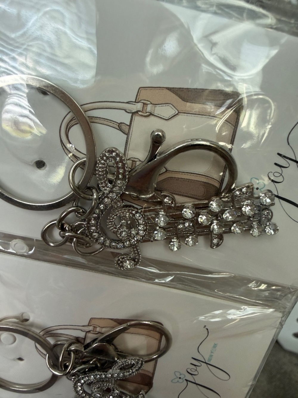 Set of 12 Silver and Gold Crystal Musical Note Keychains NWT